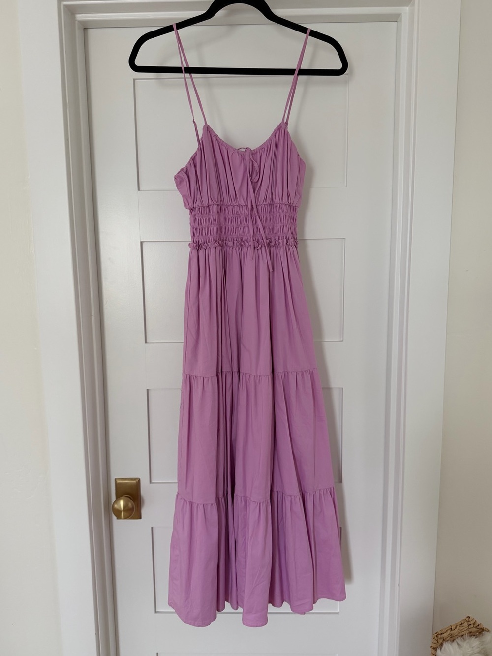 Wayf Lavender Pink Tiered Poplin Midi Dress